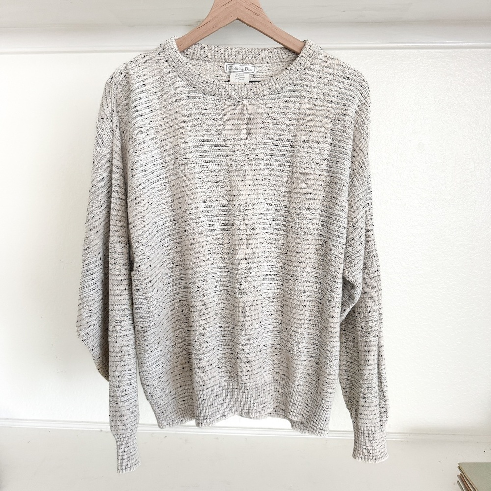 Christian Dior Vintage Speckled Knit Sweater Size L Made in USA